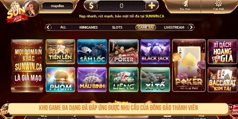 Kho game đa dạng đã đáp ứng được nhu cầu của đông đảo thành viên