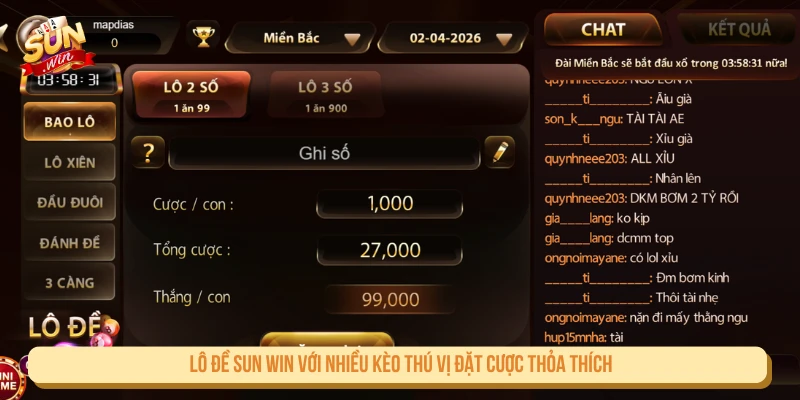 Lô đề SUN WIN với nhiều kèo thú vị đặt cược thỏa thích